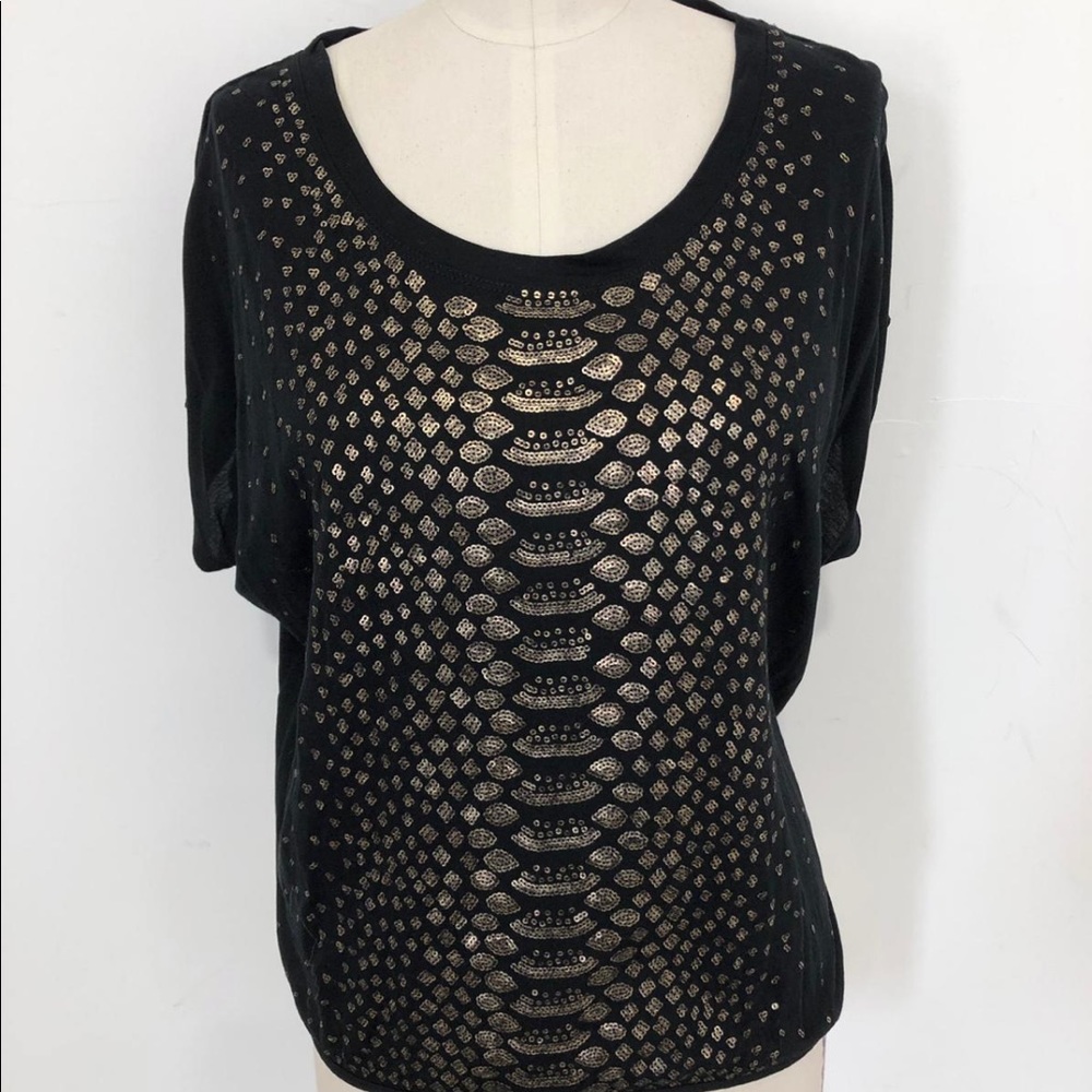Black cotton blouse with antique gold sequences
